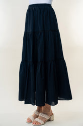 White Birch High Waisted Tiered Cotton Maxi Skirt - Bohemian Style